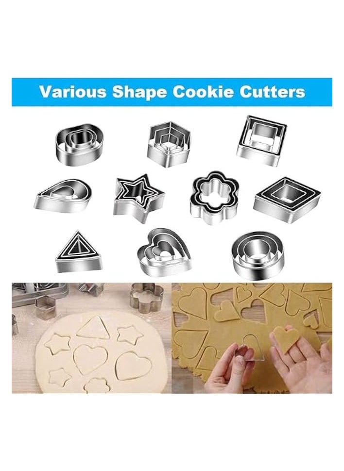 30-Piece Geometric Shapes Cookie Cutter Set - Stainless Steel Cutters for Baking, Pastry Dough, Pie Crust, Fondant, and More - for Creating Star, Flower