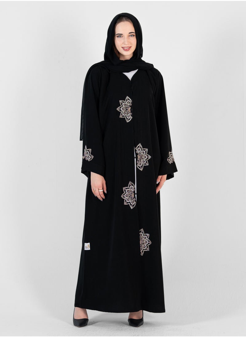 Pink Blossom Embroidered Abaya wide sleeves