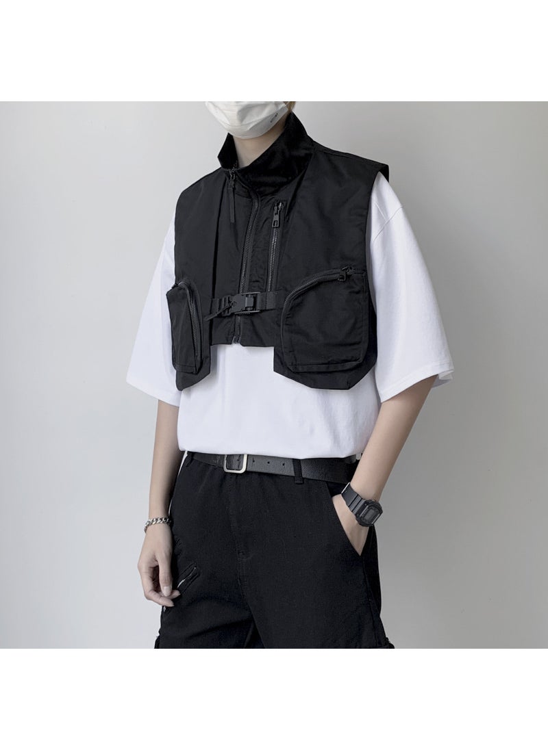 Summer Sleeveless Vest with Large Pockets for Men Black