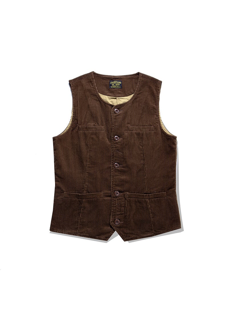 1 x 5 pcs OKONKWO Autumn Winter Corduroy Vest Retro Multi-Pocket 2401 Coffee