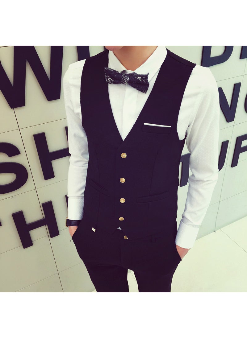 1 x 5 pcs Slim Fit Vest Korean Style Mens Waistcoat Black 4 Buckle