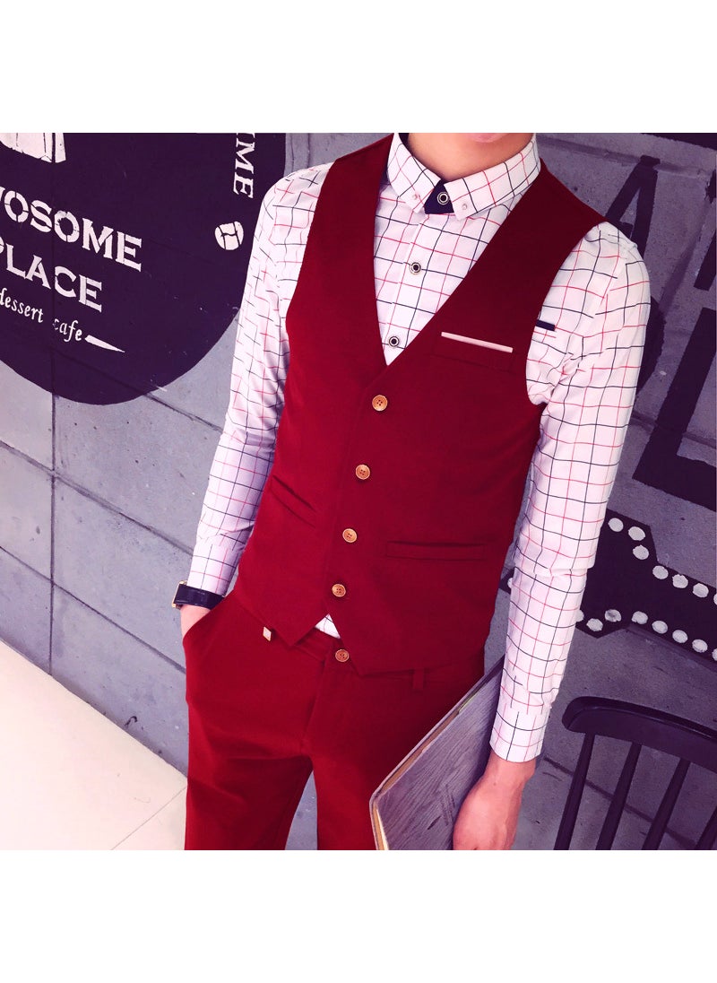 1 x 5 pcs Slim Fit Vest Korean Style Mens Waistcoat Red 4 Buckle