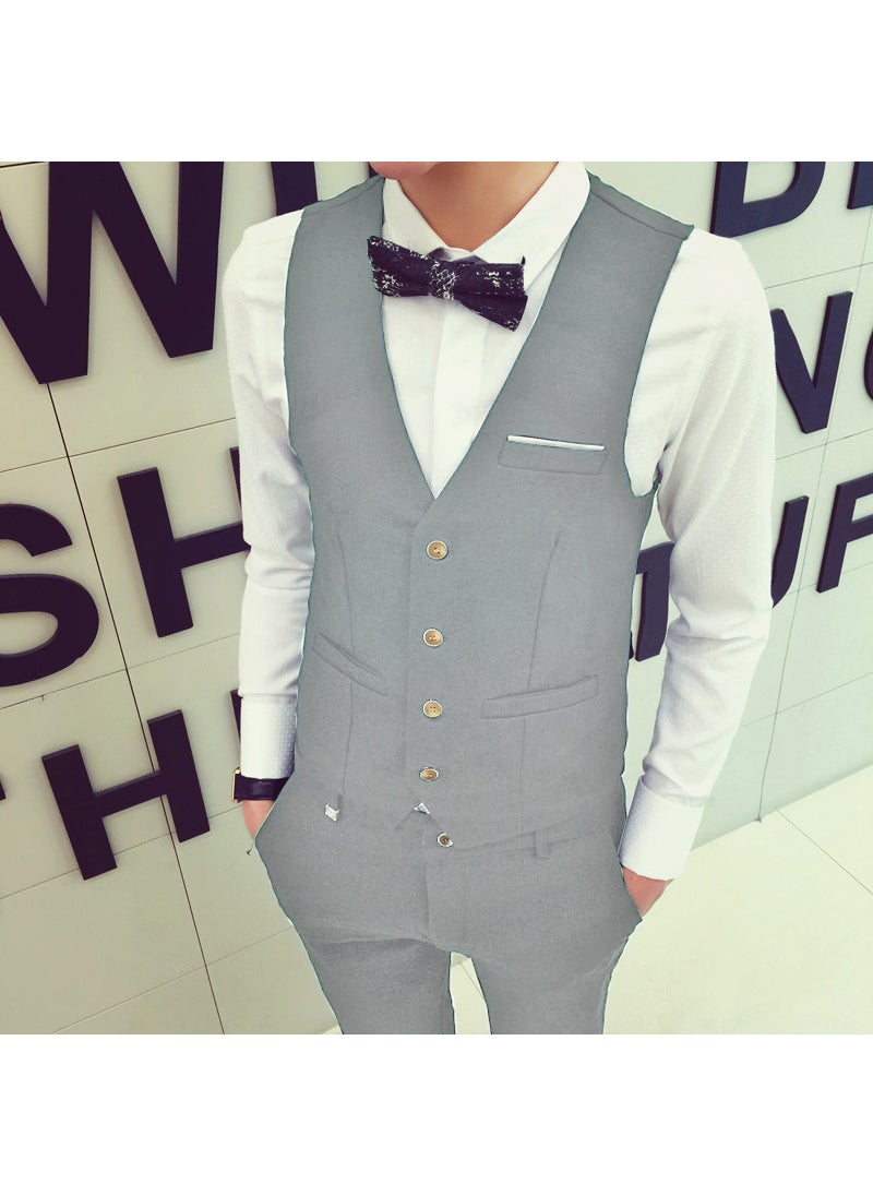 1 x 5 pcs Slim Fit Vest Korean Style Mens Waistcoat Light Gray 4 buckle