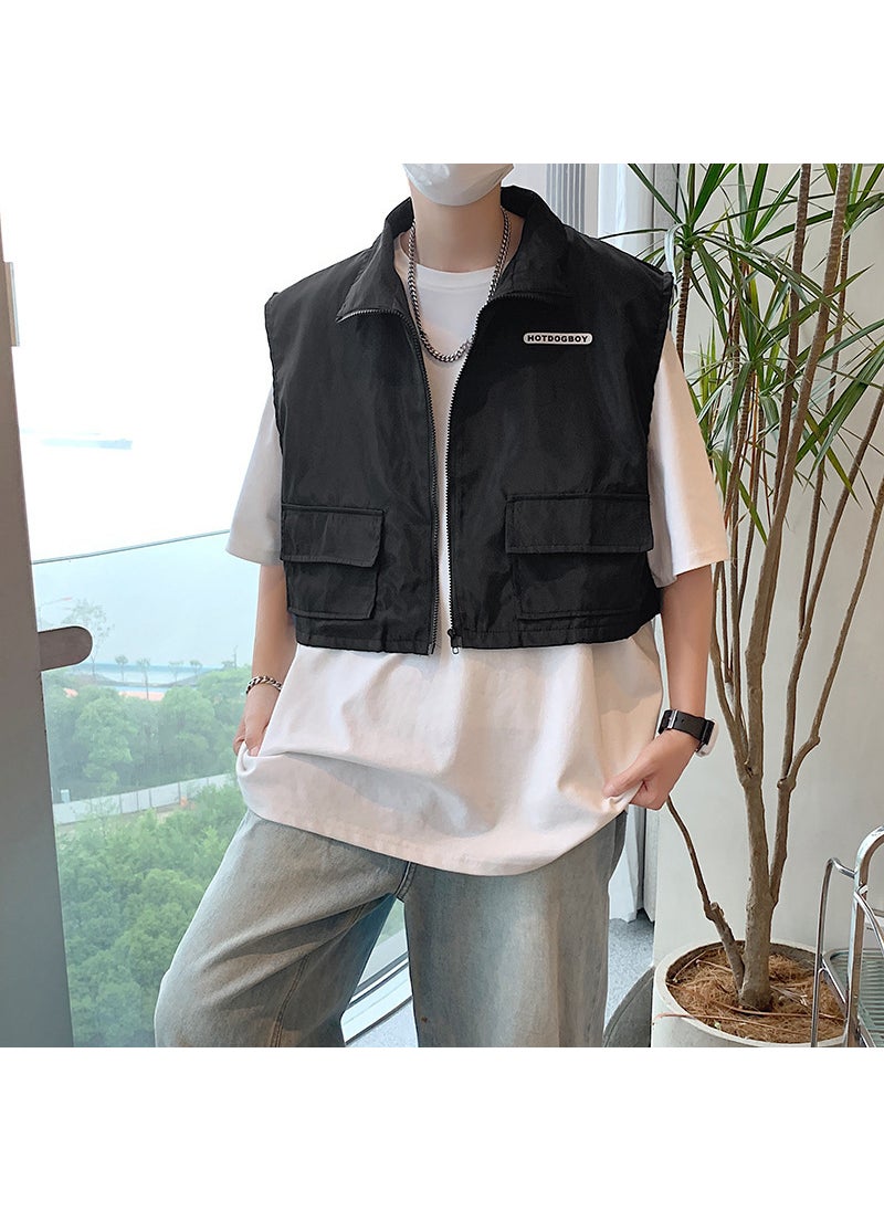 Mens Casual Vest Spring Summer Trendy Sleeveless Waistcoat Black