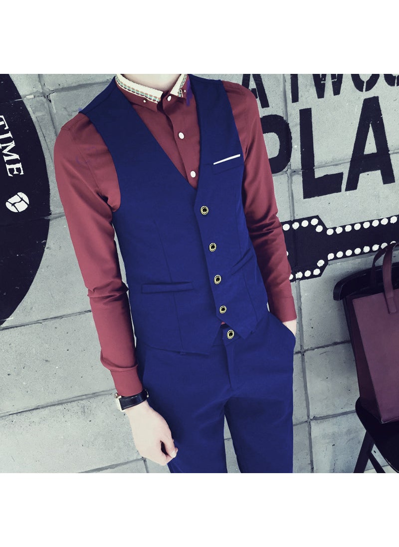 1 x 5 pcs Slim Fit Vest Korean Style Mens Waistcoat Blue 4 Buckle