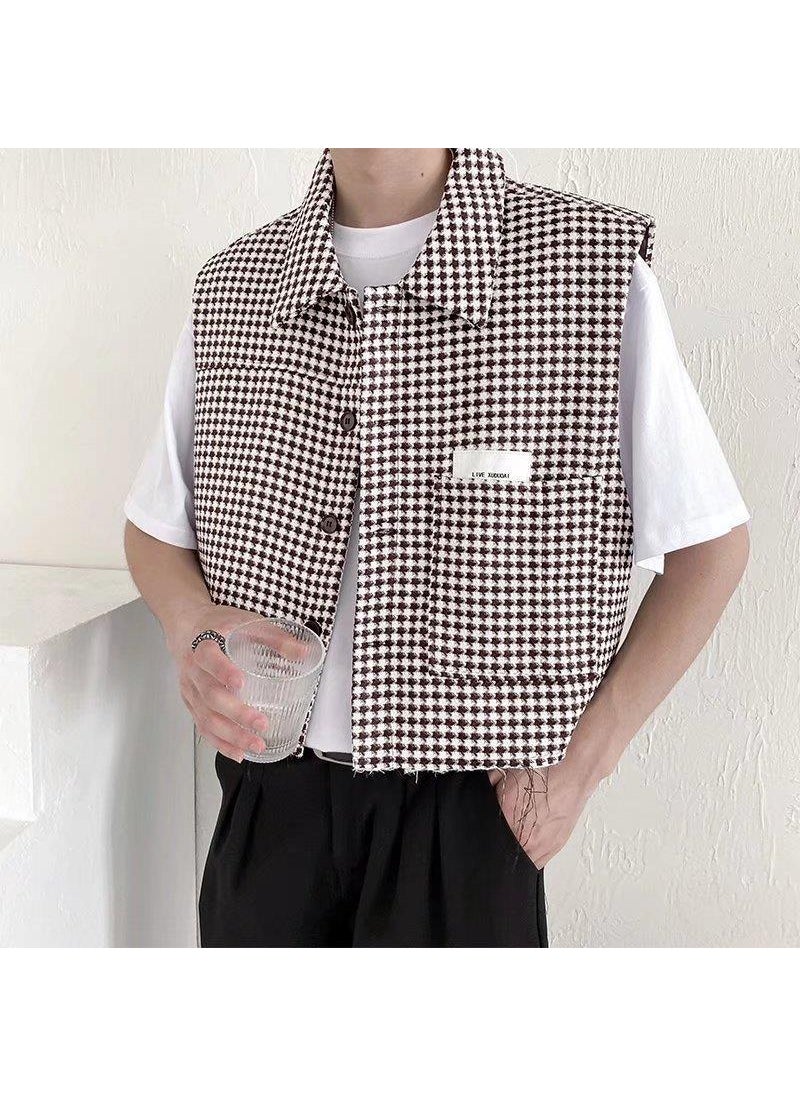 1 x 5 pcs 2023 Trendy Casual Vest Mens Harajuku Style Brown