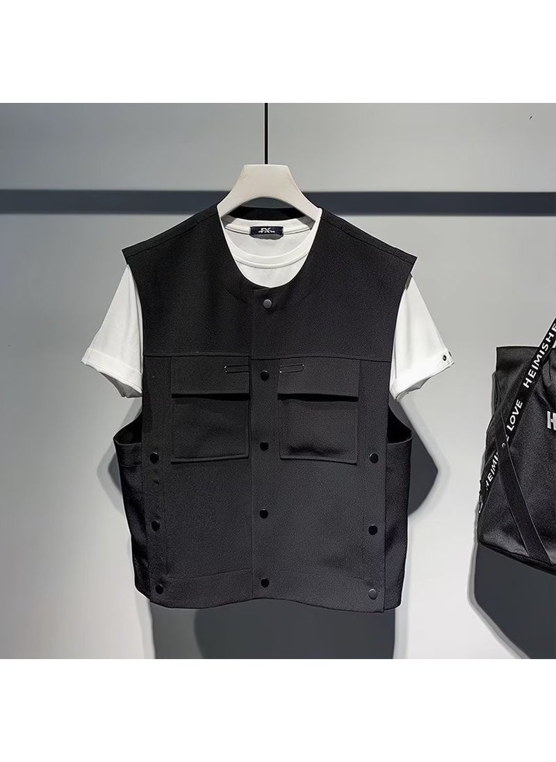 2023 Korean Fashion Sleeveless Vest for Men Black