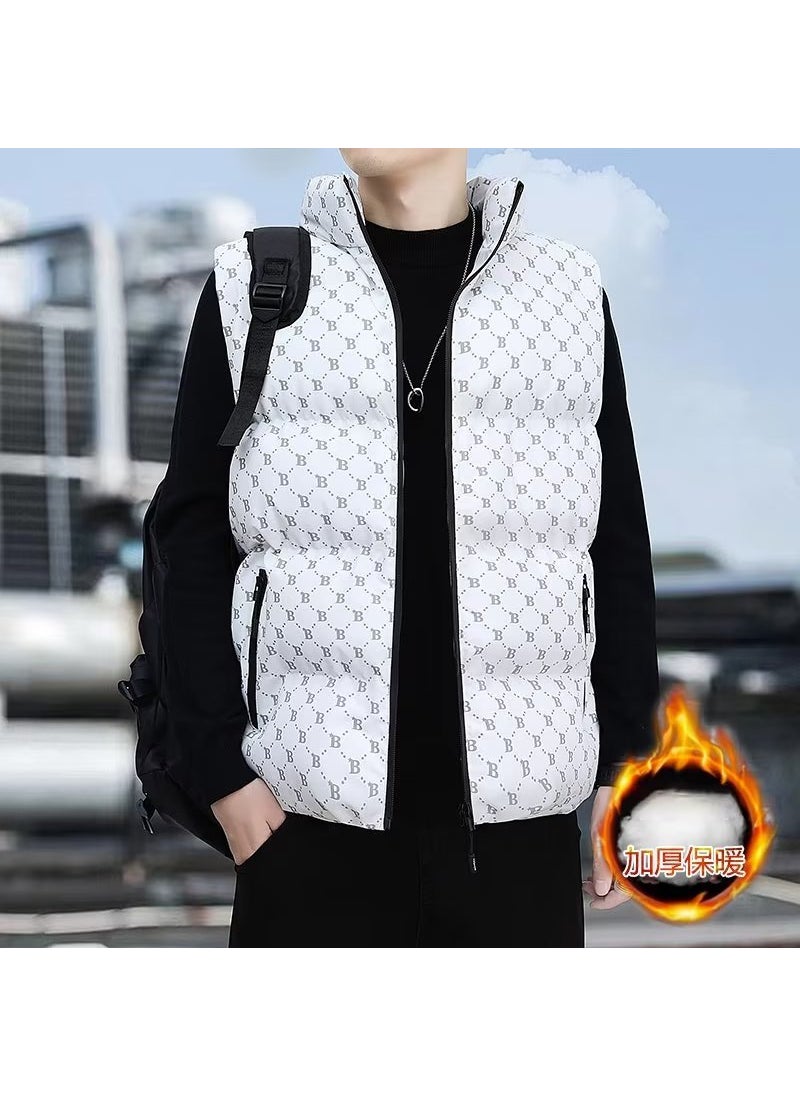 Mens Autumn Winter Vest Stand Collar Casual Fashion White