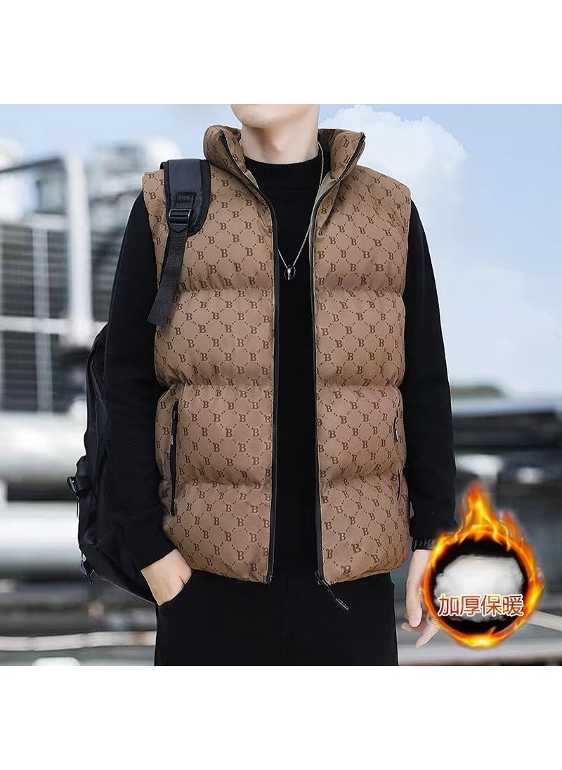 Mens Autumn Winter Vest Stand Collar Casual Fashion Brown