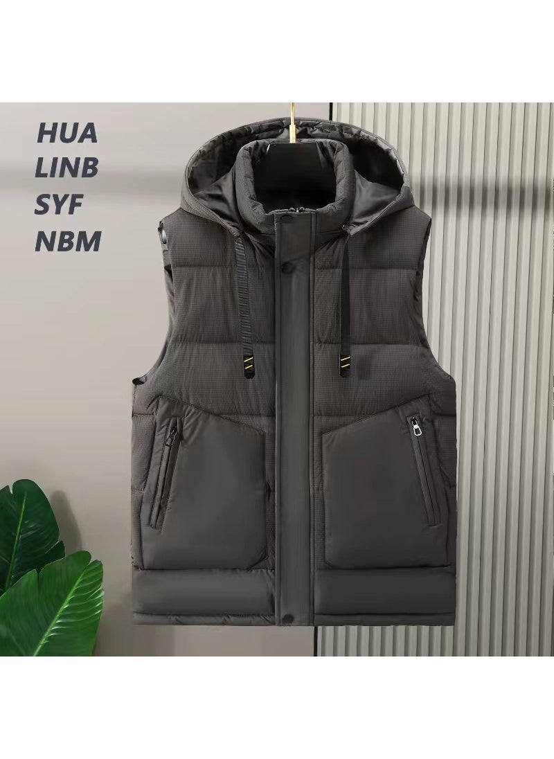 Mens Autumn Winter Cotton Vest Trendy Warm Sleeveless Jacket Gray