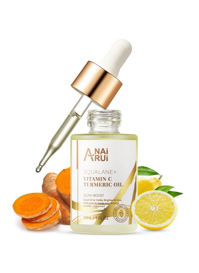 Squalane Vitamin C Turmeric Facial Oil Moisturizer For Face, Hydrates, Firms Skin, 1Fl.Oz.