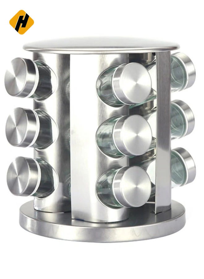 Revolving Spice Rack Organizer With Jars, Spice Organizer For Cabinets Countertop, Stainless Steel Seasoning Organizer For Easy Mess Free Transfer (Color : A, Size : 12 Jars)