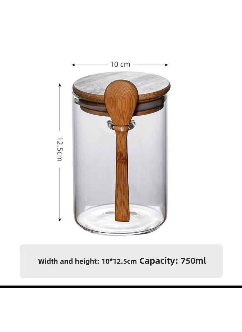 Glass Storage Jar with Lid and Wooden Spoon 100*120 (with wooden cover + wooden spoon)