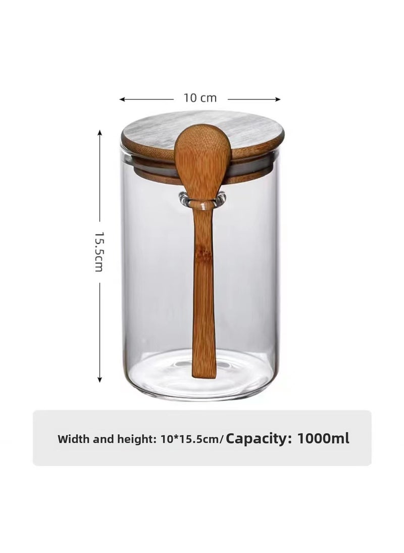 Glass Storage Jar with Lid and Wooden Spoon 65*120 with wooden lid wooden spoon)