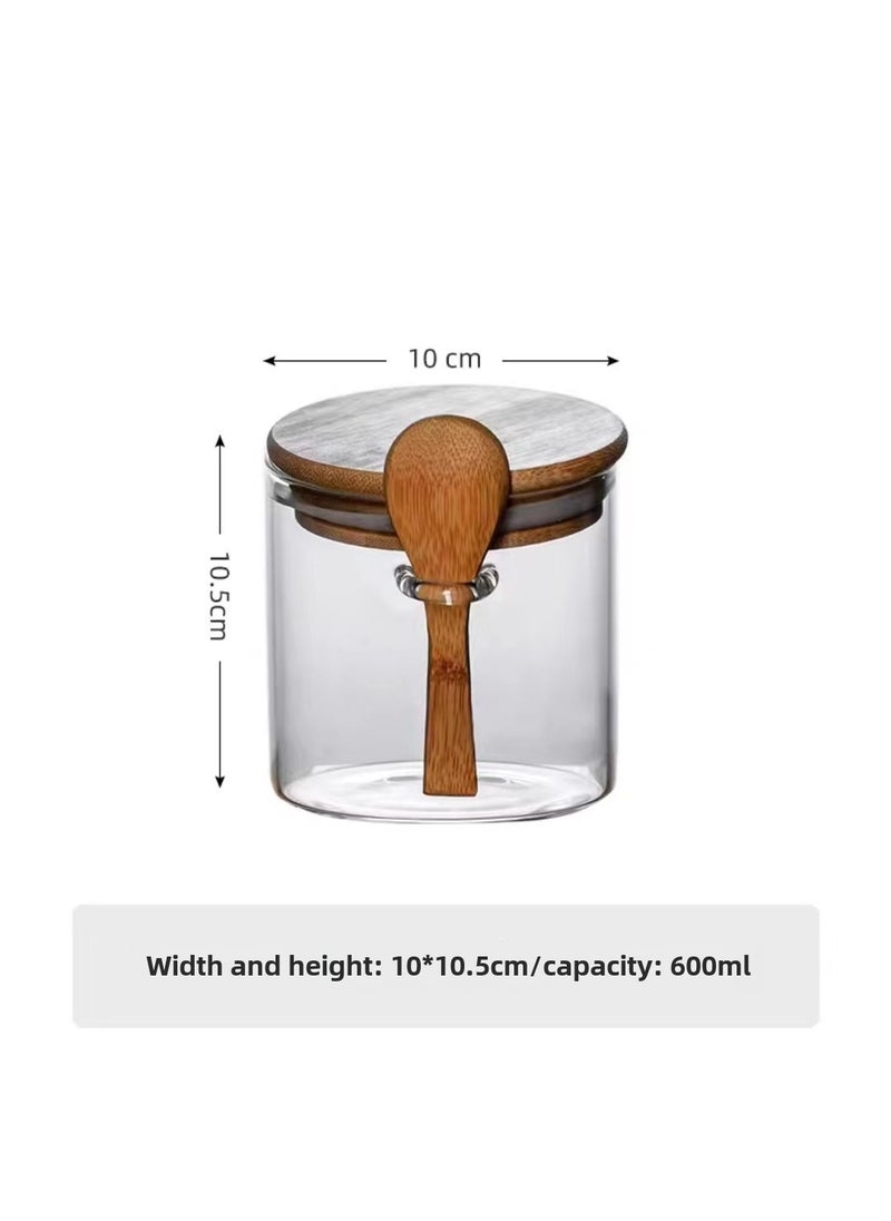 Glass Storage Jar with Lid and Wooden Spoon 100*100 (with wooden lid + wooden spoon)