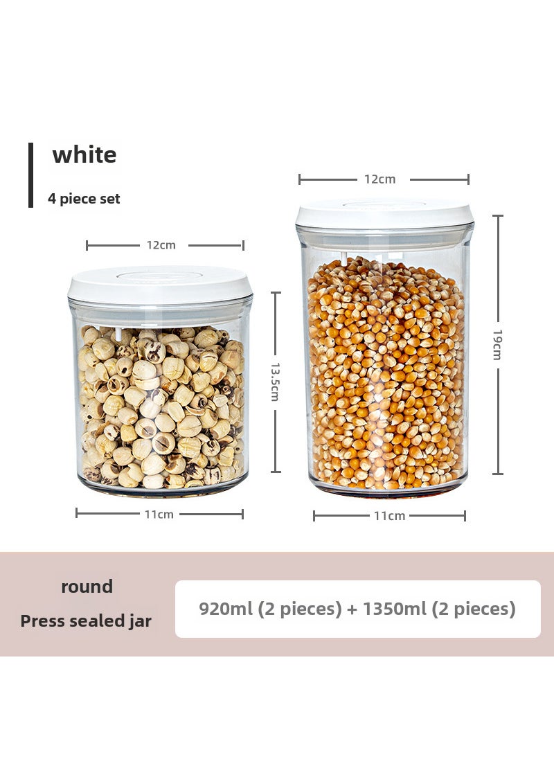 Vacuum Seal Storage Container Food Freshness [Round Press Seal Tank White Four-piece Set] 920ml * 2 1350ml * 2