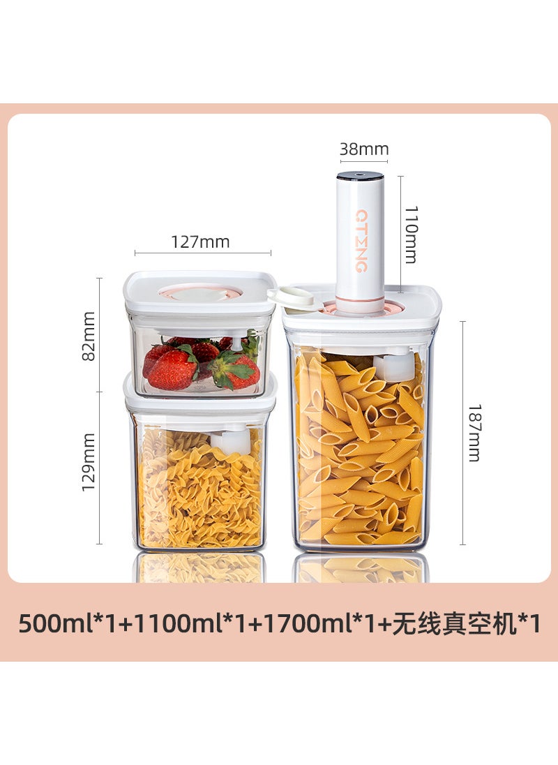 Vacuum Seal Storage Container Food Freshness Square vacuum preservation tank 3-piece set (comes with lithium battery rechargeable column vacuum pump)