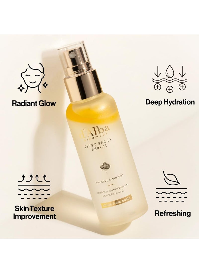 d'alba Piedmont Italian White Truffle First Spray Serum (Vegan), glowy hydrating serum face mist, dalbamist, Pack Of 1, 3.38 fl oz