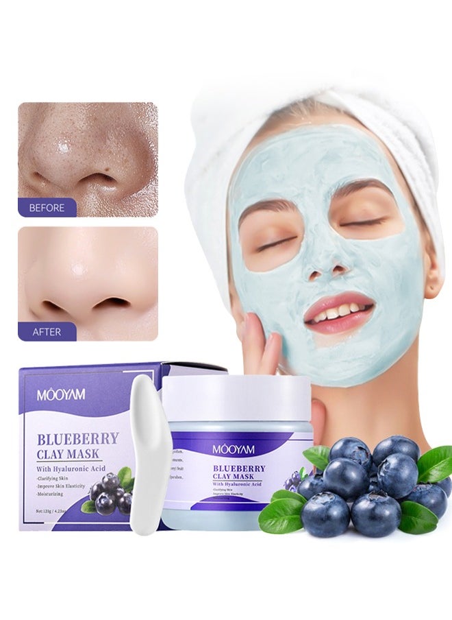 Blueberry Clay Mask-With Hyaluronie Acid, Cleansing Blackheads, Skin lightening Care Brighten, Blueberry Clay Mask For Controlling Acne, Oil And Refining Pores, Prevents oxidation of the skin 120g