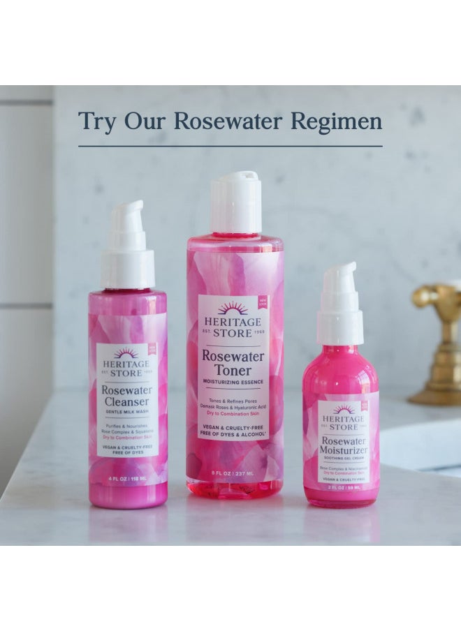 Heritage Store Rosewater, Refreshing Facial Splash for Glowing Skin, with Damask Rose, All Skin Types, Rose Water for Face Made Without Dyes or Alcohol, Vegan & Cruelty Free (8oz, 3pk)