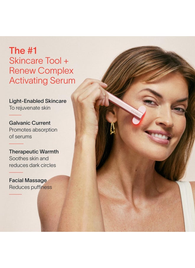 SolaWave 4-in-1 Facial Wand and Renew Complex Serum Bundle | Red Light Therapy for Face and Neck | Microcurrent Facial Device for Anti-Aging | Face Massager with Anti-Wrinkle Serum | Rose Gold