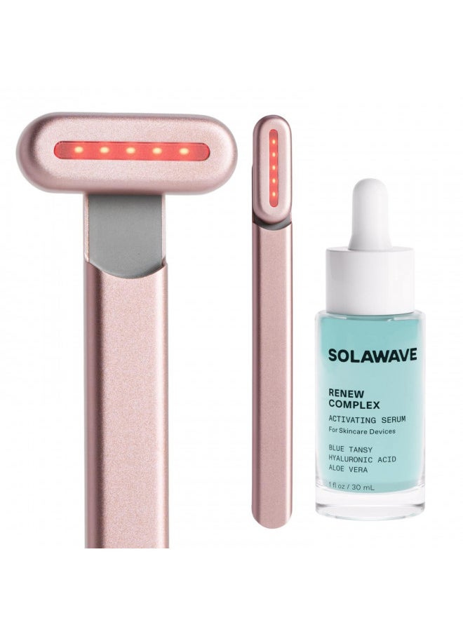 SolaWave 4-in-1 Facial Wand and Renew Complex Serum Bundle | Red Light Therapy for Face and Neck | Microcurrent Facial Device for Anti-Aging | Face Massager with Anti-Wrinkle Serum | Rose Gold