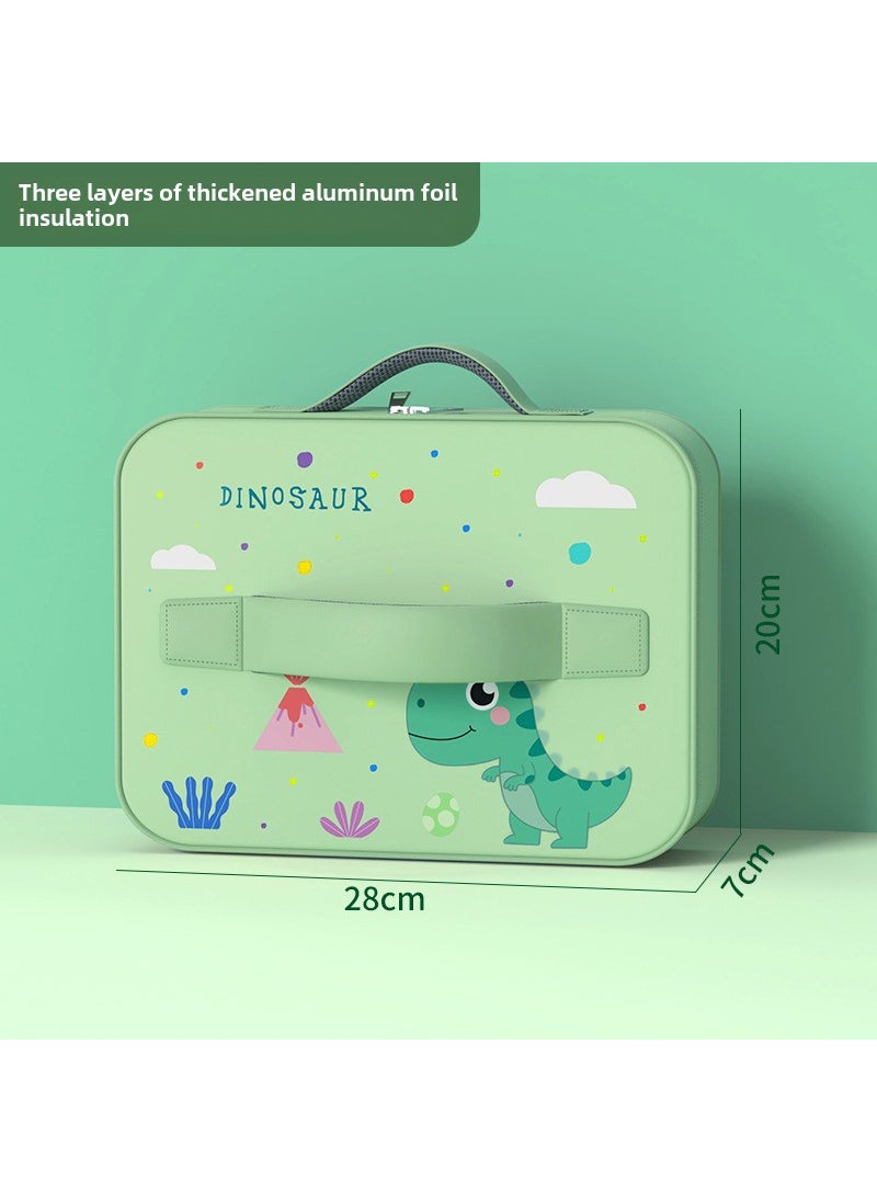 1 x 5 pcs Insulated Lunch Bag Cartoon Waterproof Flat-Dinosaur Green