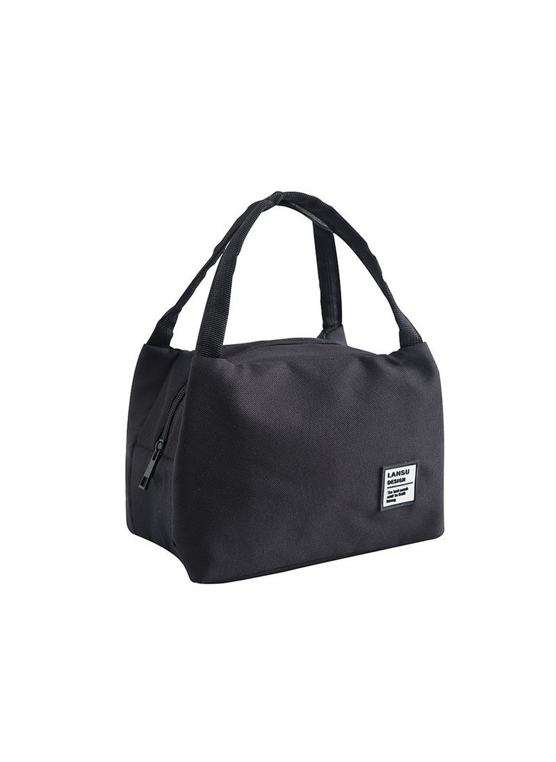 Insulated Canvas Tote Lunch Bag Cotton Black 22 x16x 15cm，Insulated Cooler Lunch Bag Thermal  for Work Picnic Outdoor, Black