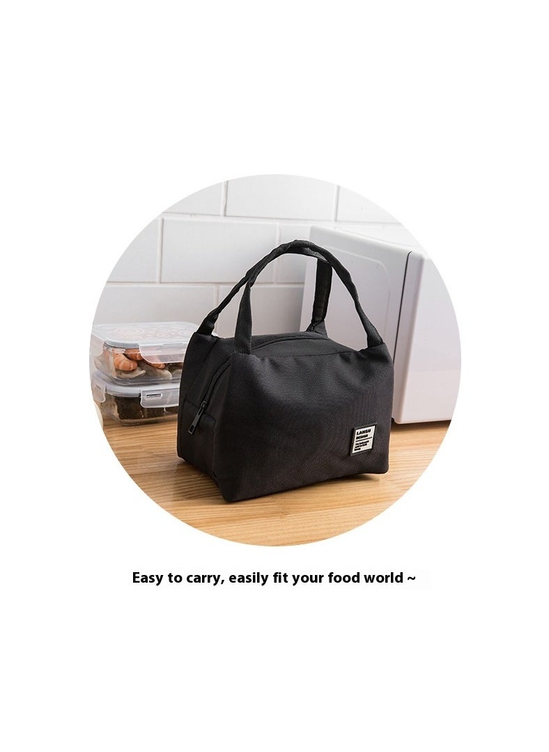 Insulated Canvas Tote Lunch Bag Cotton Black 22 x16x 15cm，Insulated Cooler Lunch Bag Thermal  for Work Picnic Outdoor, Black