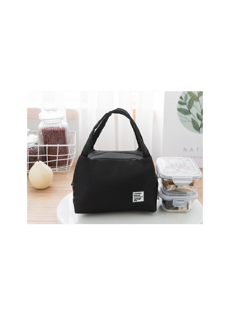 Insulated Canvas Tote Lunch Bag Cotton Black 22 x16x 15cm，Insulated Cooler Lunch Bag Thermal  for Work Picnic Outdoor, Black