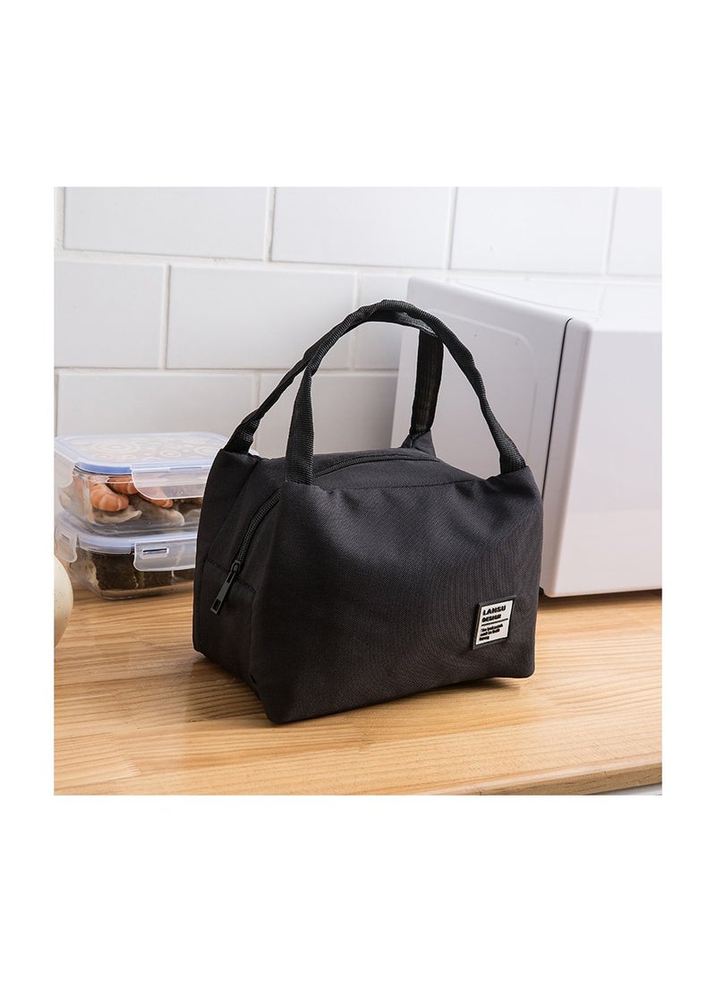 Insulated Canvas Tote Lunch Bag Cotton Black 22 x16x 15cm，Insulated Cooler Lunch Bag Thermal  for Work Picnic Outdoor, Black