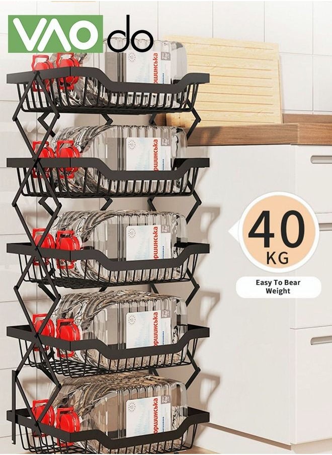 5-Tier Kitchen Storage Rack Free Installation Foldable Steel Carbon Material With Wheels Suitable For Kitchen Bedroom Bathroom Office