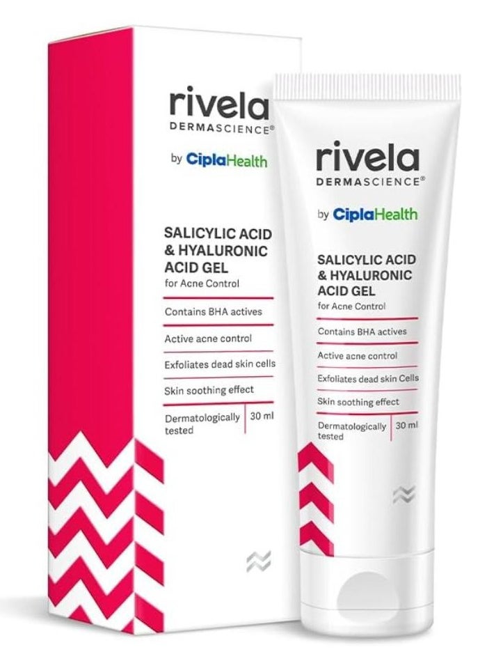 Rivela Dermascience Anti-Acne Gel By Cipla | For Active Acne, Oil Control, Smooth and Supple Skin | With Salicylic Acid & Hyaluronic Acid | 30 ml