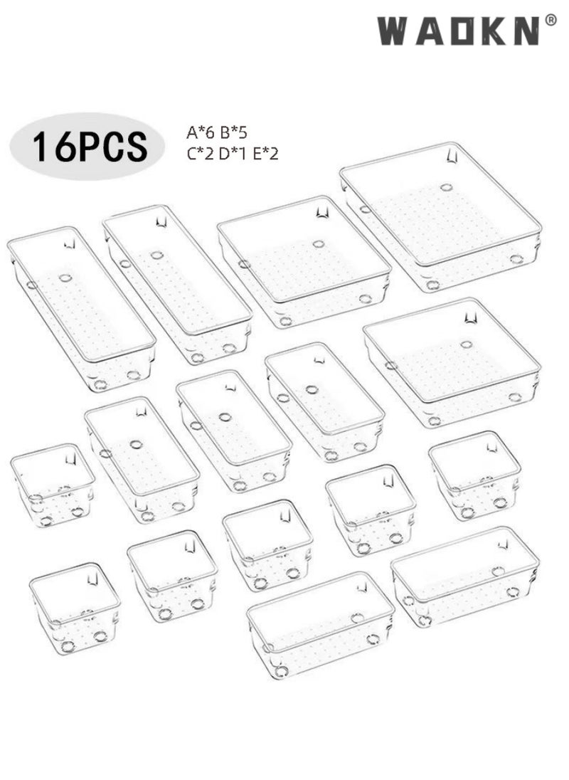 16 PCS Desk Drawer Organizers, Non-Slip and Crack Drawer Organizer Set with 5 Different Sizes, Drawer Organizer Trays for Makeup, Jewelries, Office Accessories, Kitchen Utensils, Jewelries, Gadgets