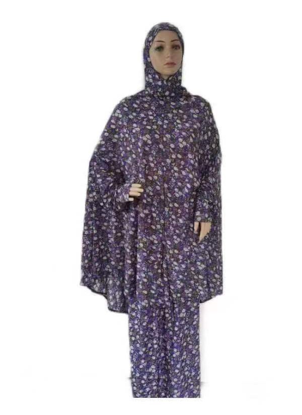 1 x 5 pcs Fashion Plus Size Floral Kaftan Dress Set purple small chrysanthemum