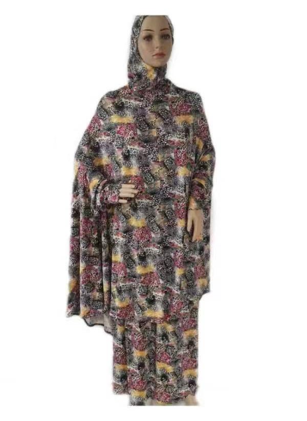 1 x 5 pcs Fashion Plus Size Floral Kaftan Dress Set black red yellow leopard print