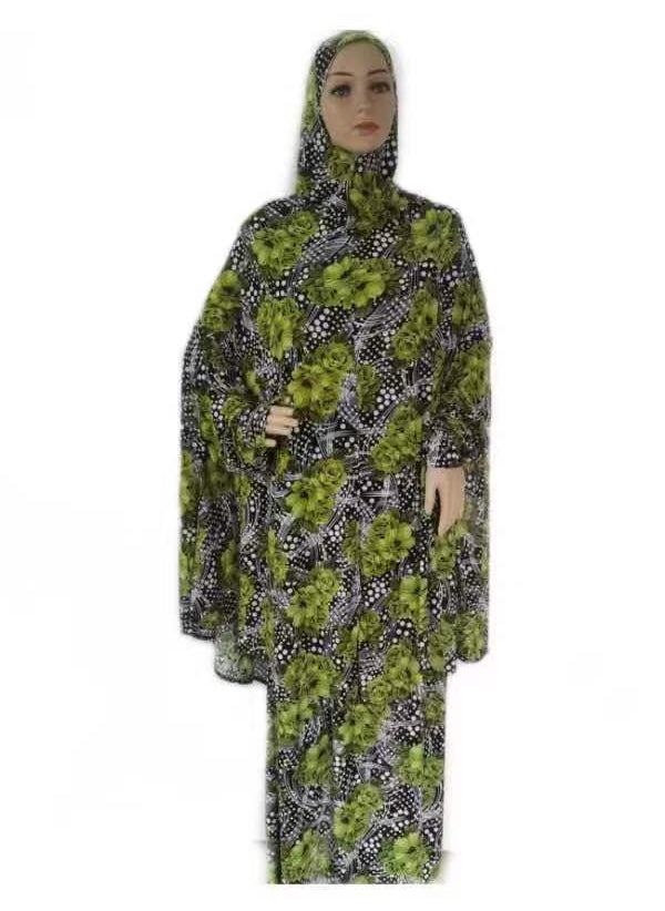 1 x 5 pcs Fashion Plus Size Floral Kaftan Dress Set Qiuxiang Green Rose