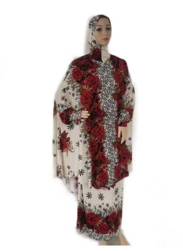 1 x 5 pcs Fashion Plus Size Floral Kaftan Dress Set Beige orange peony