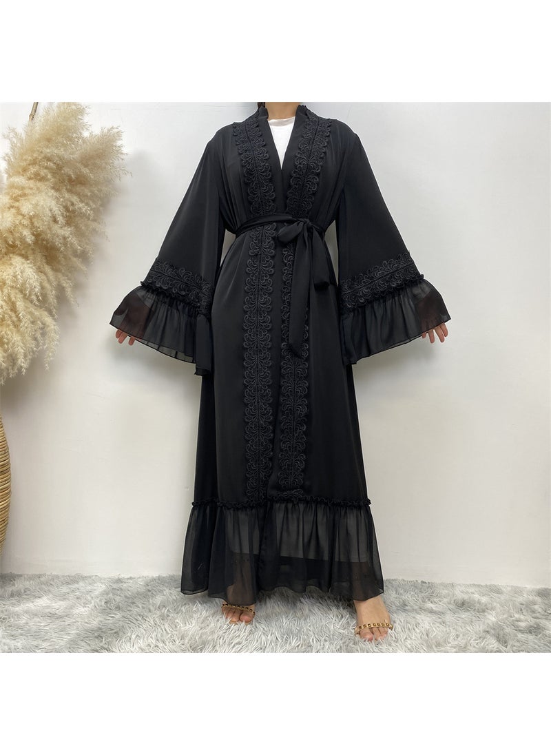 Black Embroidered Dubai Kaftan Muslim Robe Black