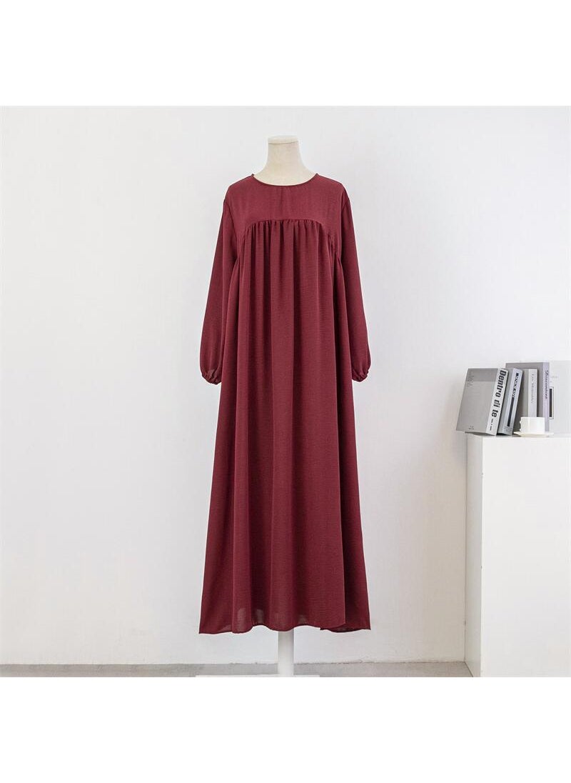 1 x 5 pcs Long Sleeve Maxi Dress Robe Burgundy