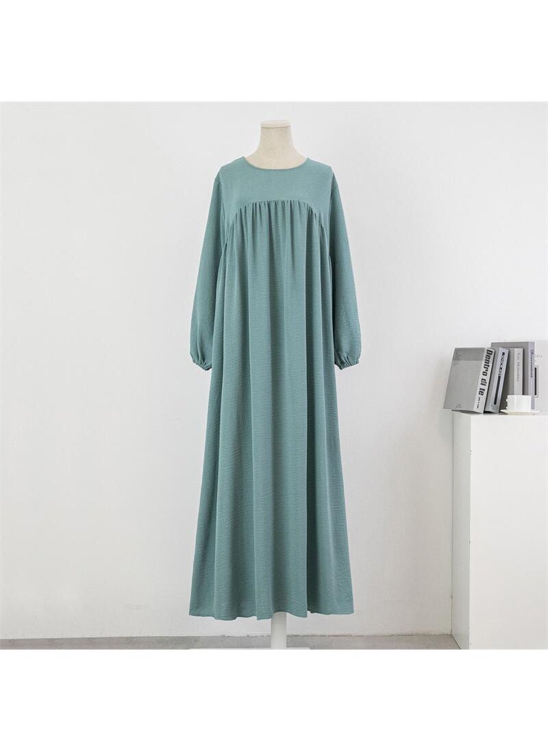 1 x 5 pcs Long Sleeve Maxi Dress Robe aqua green