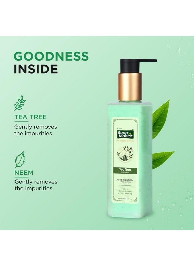 Premium Tea Tree With Neem Face Wash For Acne & Pimples -200Ml |Face Wash For Controlling Acne |Skin Oil Balance|Gently Cleanses|Suitable For All Skin Types