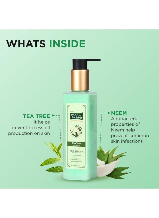 Premium Tea Tree With Neem Face Wash For Acne & Pimples -200Ml |Face Wash For Controlling Acne |Skin Oil Balance|Gently Cleanses|Suitable For All Skin Types