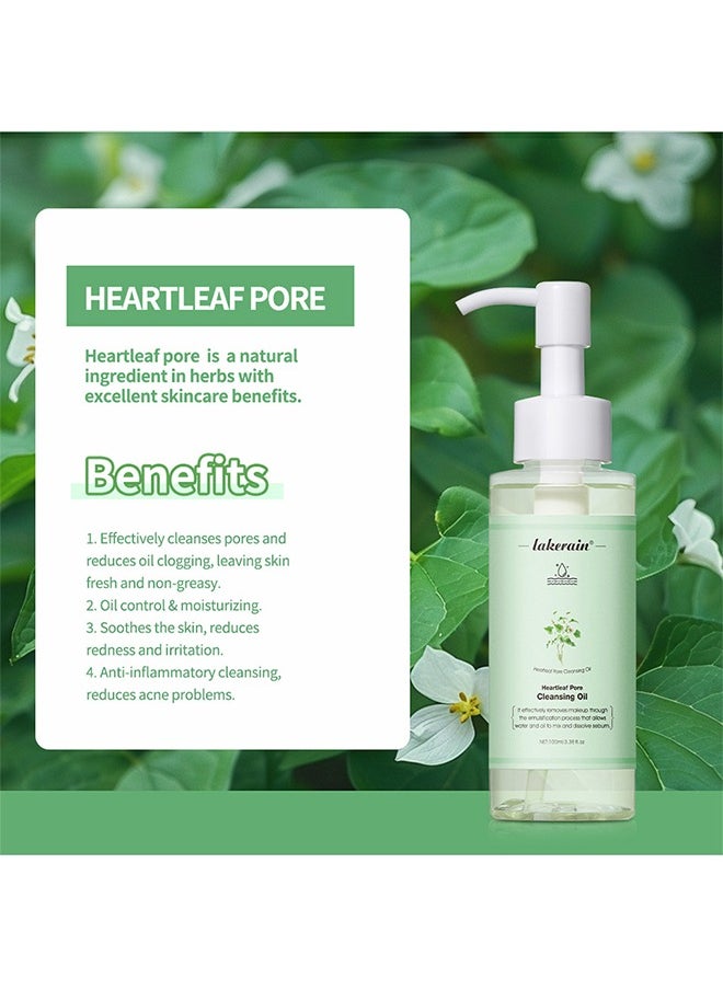 Heartleaf Pore Cleansing Oil - Daily Makeup Remover Facial Cleanser Heartleaf Pore Cleansing Oil for Pore Deep Cleansing Serum Natural Blackheads Removal Light and Non Greasy 100ml