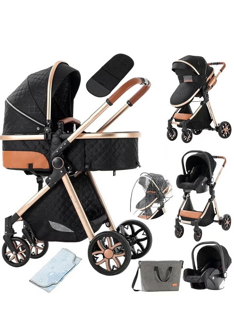 3 in 1 Travel System Stroller with Reversible Carrycot Baby Stroller Standard Stroller for Children Portable Luxury Folding Stroller Baby Stroller 3 Pieces High Landscape