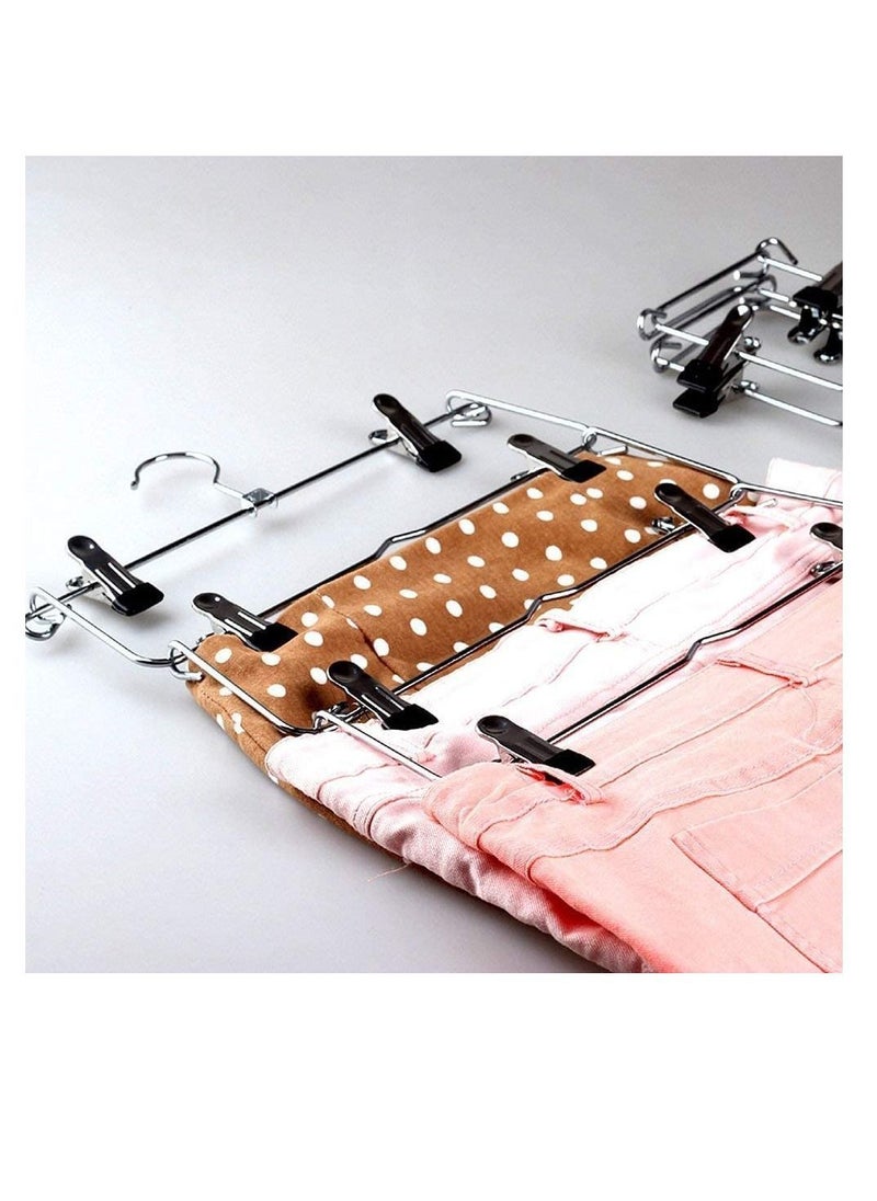 Space Saving 6 Tier Metal Skirt Hanger with Clips 1PCS Hang 6-on-1, Gain 70% More Space, Rubber Coated Clips,360 Swivel Hook, Adjustable Pants Hanger, Slack, Trouser, Jeans, Towels