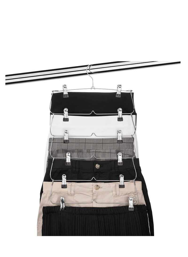 Space Saving 6 Tier Metal Skirt Hanger with Clips 1PCS Hang 6-on-1, Gain 70% More Space, Rubber Coated Clips,360 Swivel Hook, Adjustable Pants Hanger, Slack, Trouser, Jeans, Towels