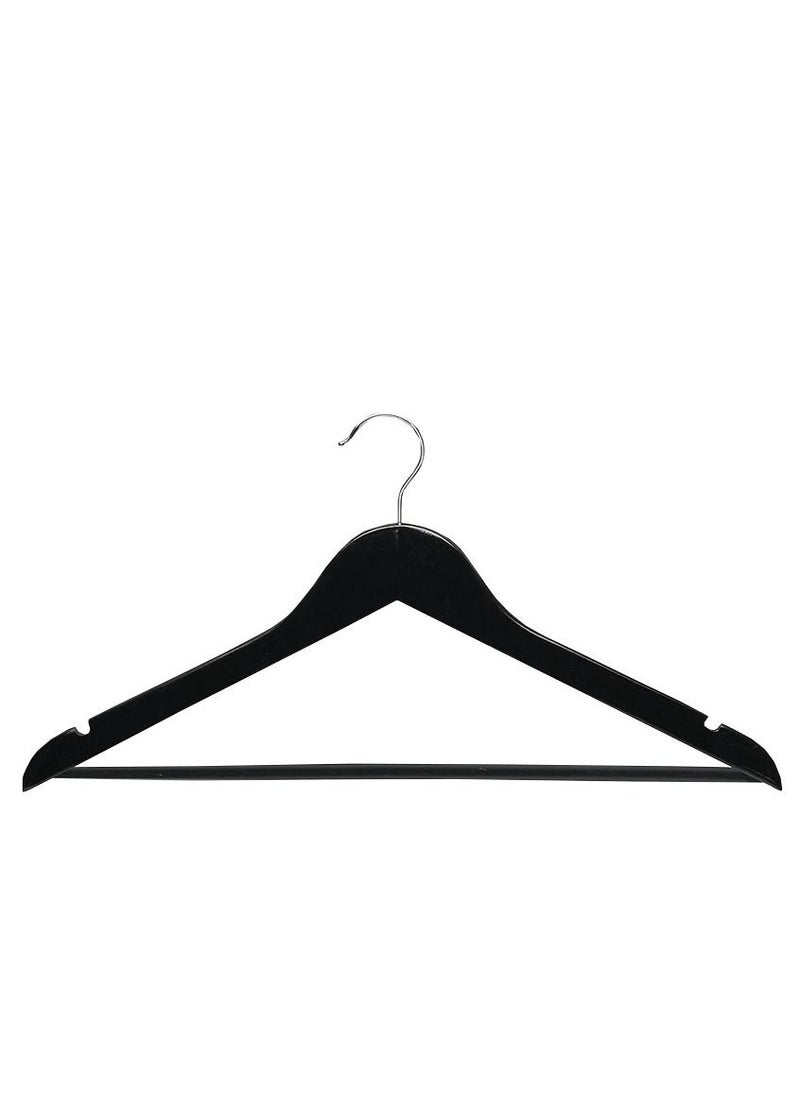 A Set Of 10 Black Wooden Coat/Suit Hangers, Hangers Clothes With 360° Swivel, Non-slip Pants Bar, Shoulder Notches for Camisole, Jacket, pants (10-Pack)