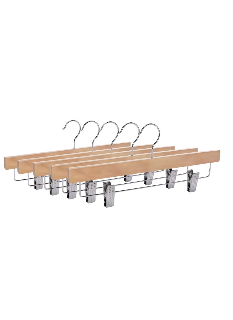 A Set Of 4  Pants Skirt Hangers, Hangers Clothes With 360° Swivel, Metal Bar with pants/skirt clips, natural color, (10-Pack)