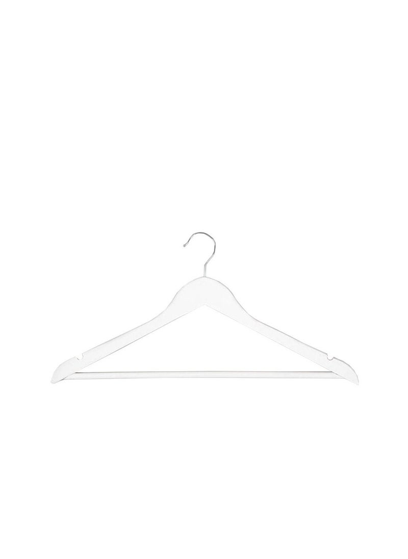 A Set Of 10 White Wooden Coat/Suit Hangers, with 360° Swivel, Non-slip Pants Bar, Shoulder Notches for Camisole, Jacket, pants (10-Pack)